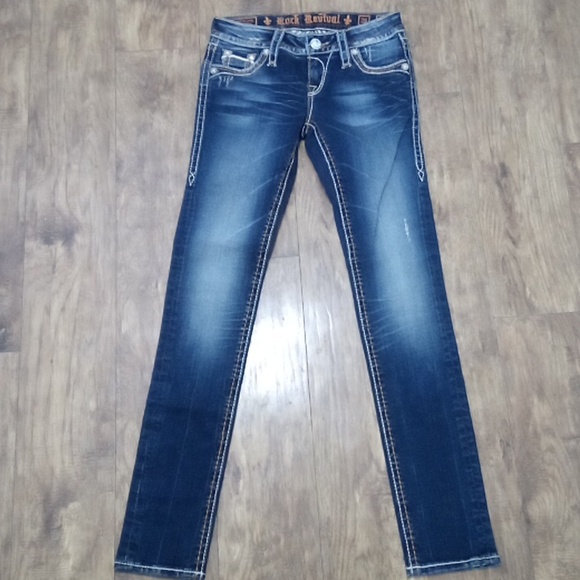 Rock Revival NWOT Women's 26 Skinny Flo Embellished Faux Leather Distressed - Picture 2 of 12